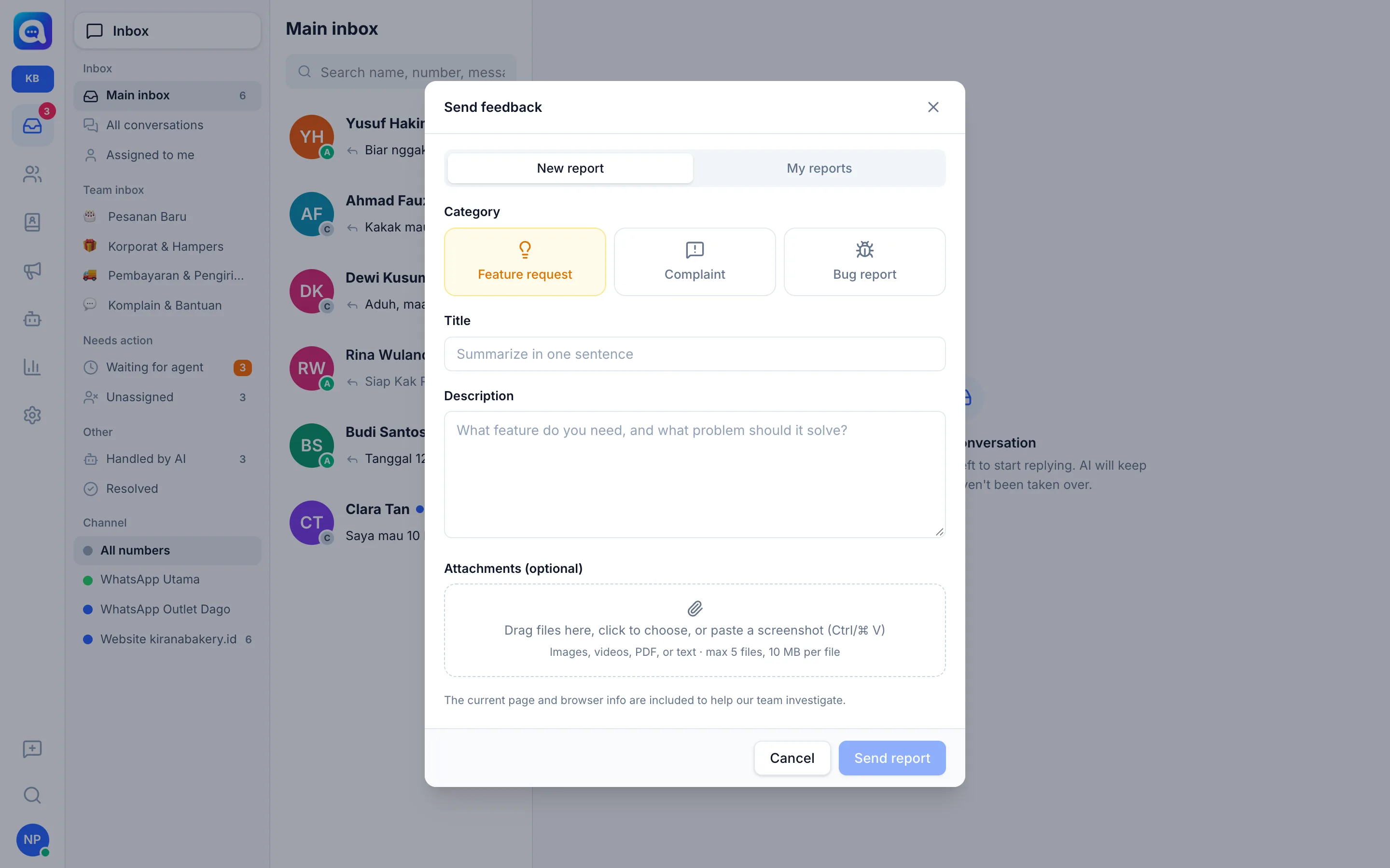 Formular Feedback senden mit Kategorie und Anhängen