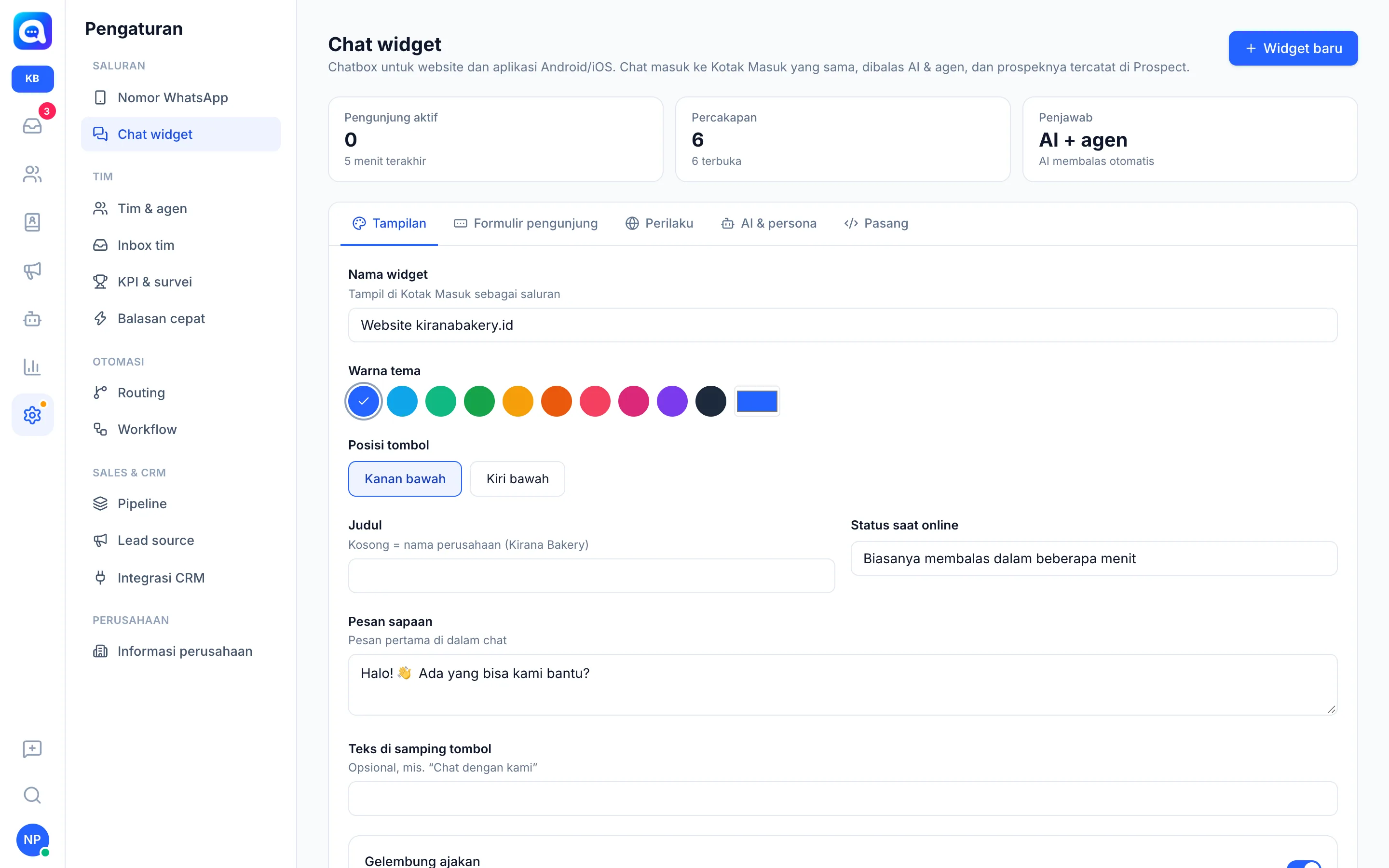 Pengaturan Chat widget